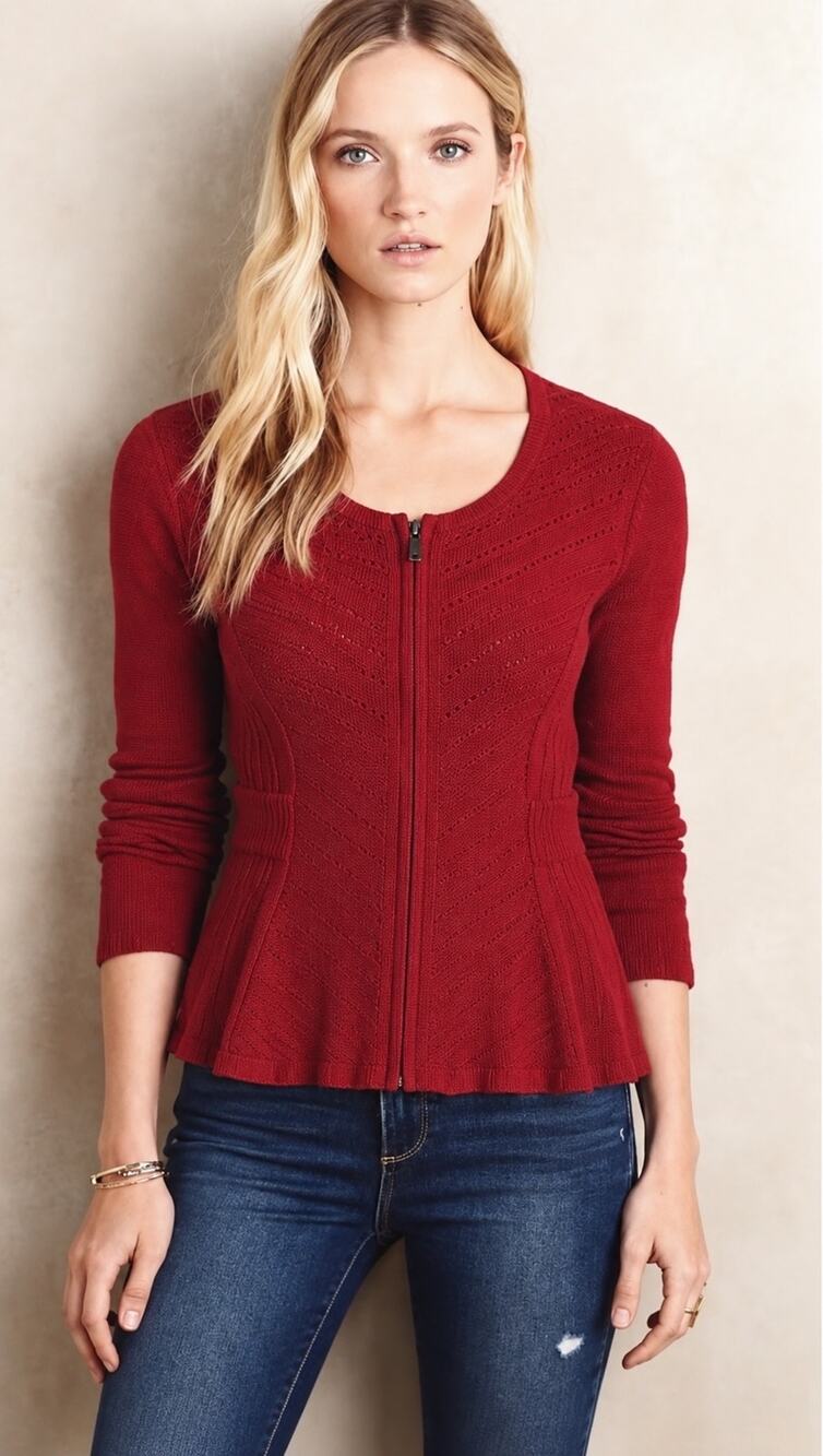 Anthropologie Angel of the North Red Zip Front Sweater Womenβs Size Large
